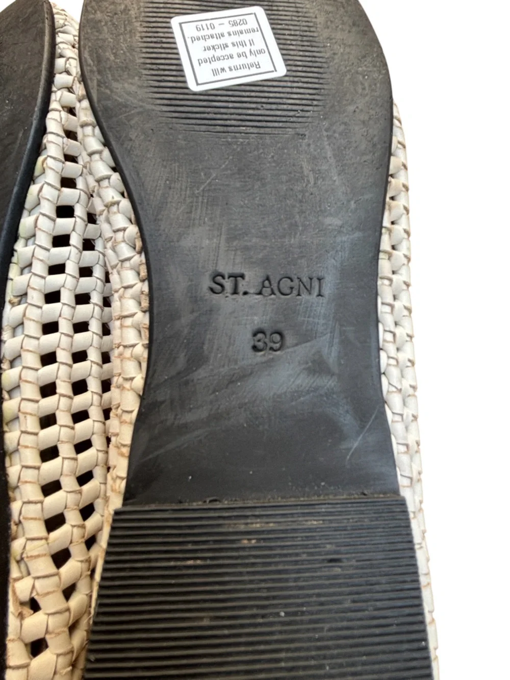 St. Agni Tofu White Leather Woven Basket Macrame Ballet Flats Shoes 39 (US 8)